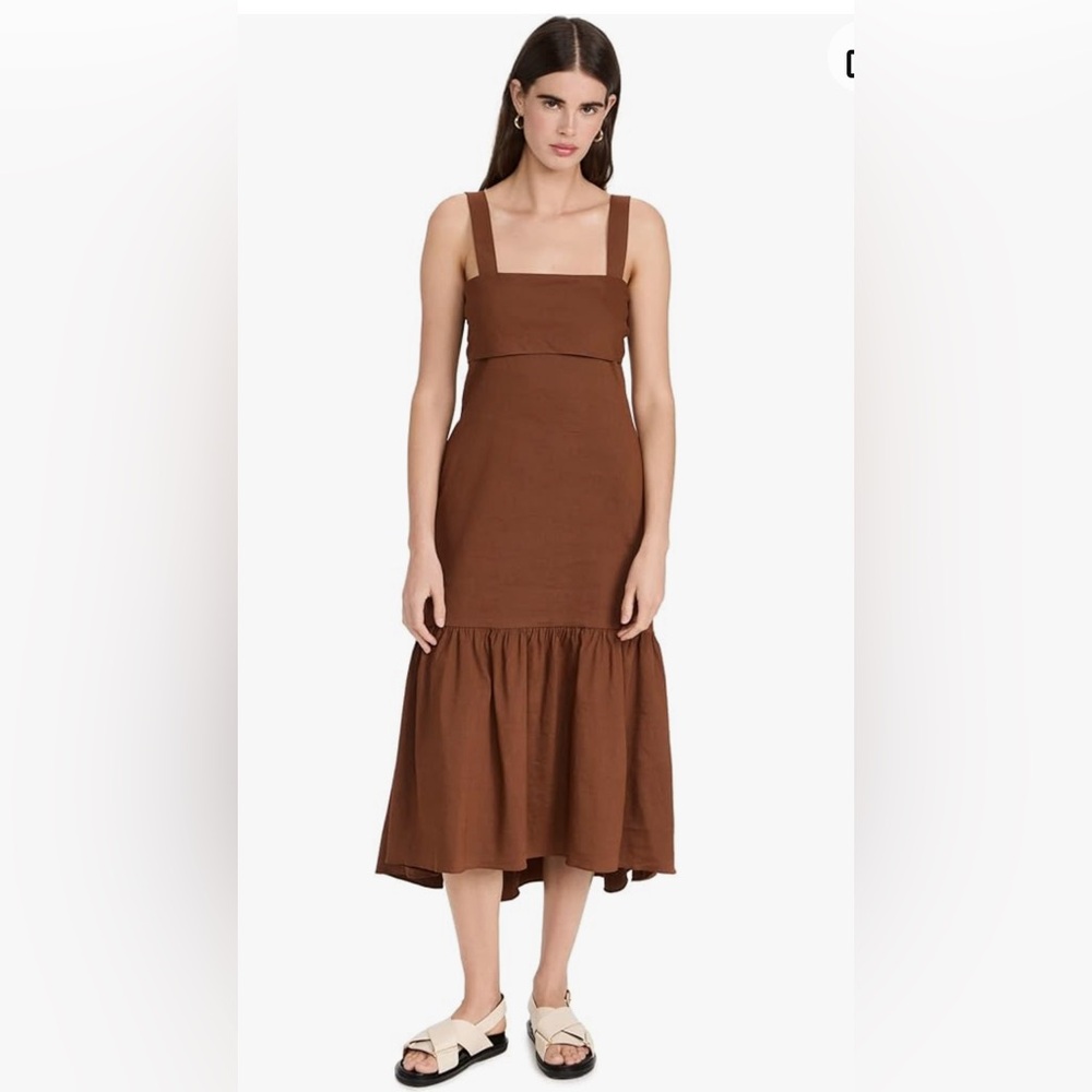 THEORY ECO CRUNCH TIE -BACK LINEN BLEND MIDI DRESS👗NEW WITH TAGS SIZE LARGE